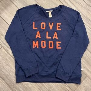 Victoria’s Secret large light sweatshirt. Navy blue and bright orange letters